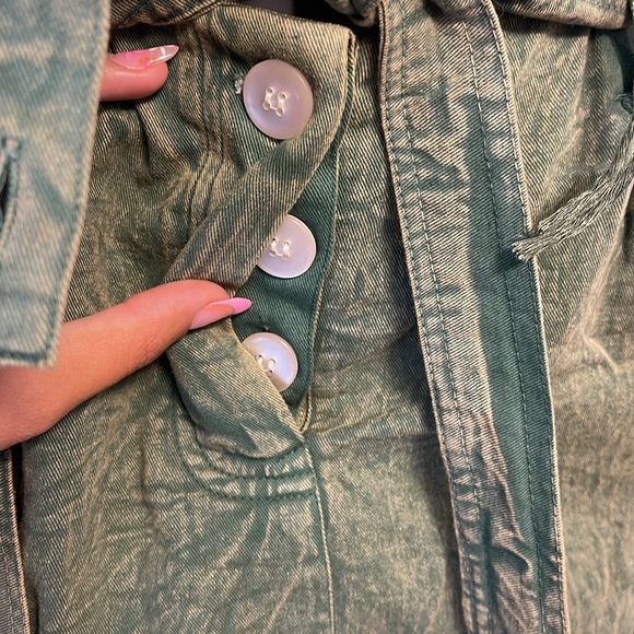 Earthbound large 2 piece 100 cotton green hoodie skirt w/ embroidered flowers - Picture 4 of 10